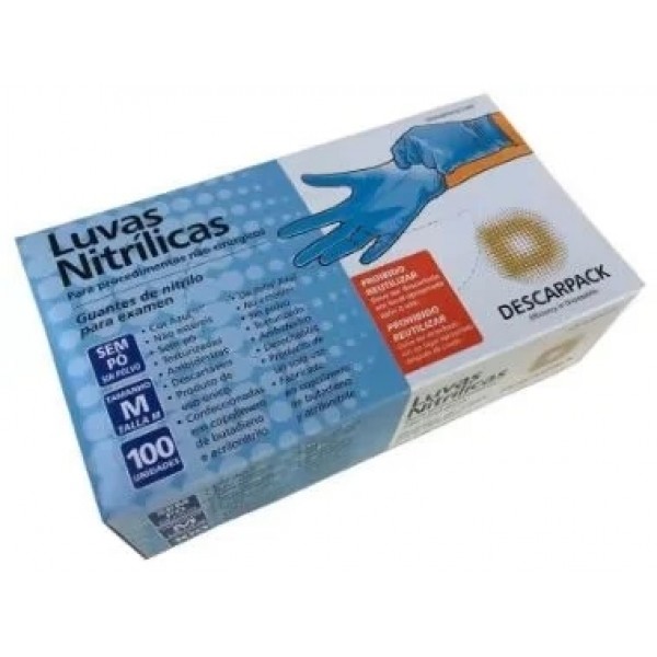 Luva Nitrílica sem Pó Azul Média