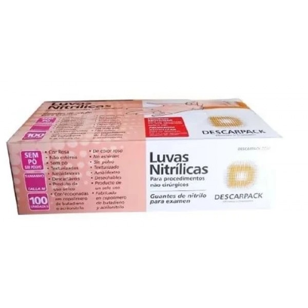 Luva Nitrílica sem Pó Rosa Média