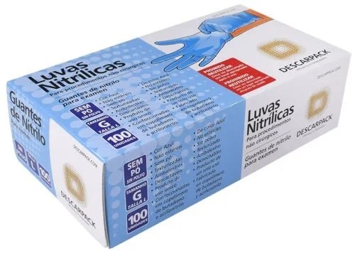Luva Nitrílica sem Pó Azul Grande